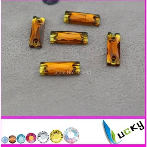 200pcs 6*18mm coffee color rectangle shape sew on crystals/glass with holes flat back rhinestone