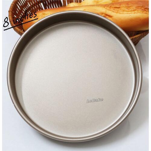 High quality 8 inches golden coating shallow round shape nonstick metal pizza pan bread biscuit DIY bakery making supplies