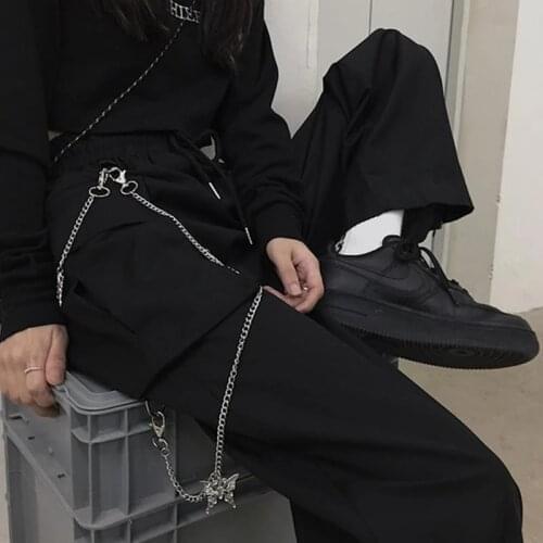 Gothic Harajuku Overalls Summer Hip Hop Punk Chain Japanese Clothing Men And Women High Waist Wide Leg Pants Fashion Trousers