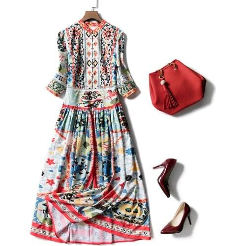 High Quality New Fashion Designer Runway Women Spring Summer Tunic Bohemian Ethnic Vintage Boho Long Maxi Dress Lady