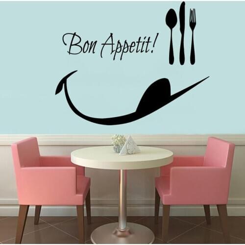 ZOOYOO Bon Appetit Spoon Folk Wall Decals Decor Removable Vinyl Wall Stickers Waterproof Kitchen Decoration