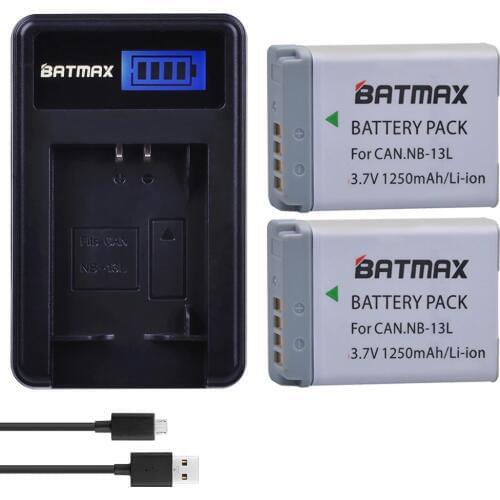 2Pc 1250MaH NB-13L NB 13L Battery + USB LCD Charger for Canon PowerShot G5 X G5X G7 X G7X G7 X Mark II G9 X G9X SX720 HS Cameras