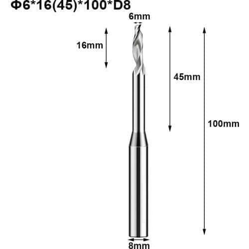 3pc HSS CNC engraving carving bit 8mm shank single flute spiral end mill Copper steel metal aluminum Alloy panels 6x16x100xD8