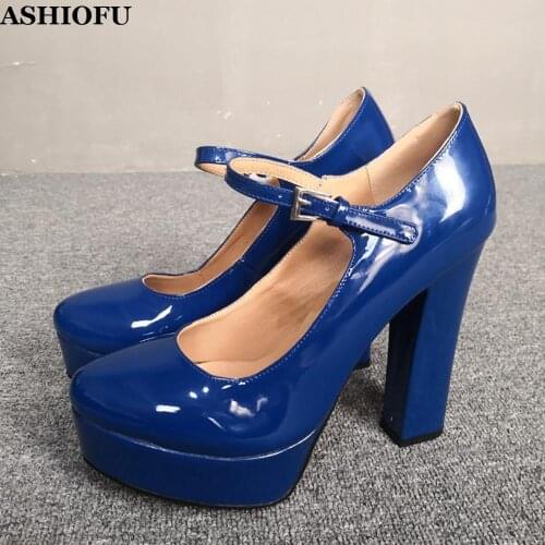 ASHIOFU New Arrival Real Photos Women Chunky Heel Pumps Mary Janes Party Prom Dress Shoes Platform Evening Fashion Court Shoes