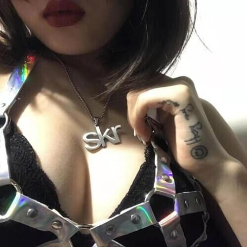 Letter Pendant Disco Necklace Female Student Korean Style Simple Ins Hip Hop Nightclub Net Red Mens Clavicle Chain Fashion