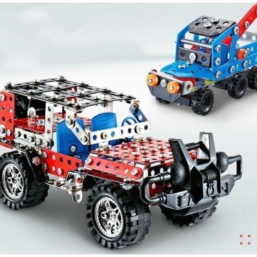 Childrens Puzzle Metal Assembled Building Blocks Toy Vehicle Large Engineering Vehicle Screw Nut Jeep Car Combination Model