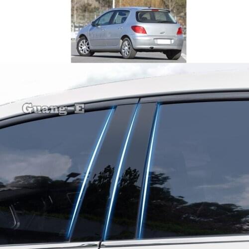 For Peugeot 307 2004 2005 2006 2007-2013 Car PC Material Pillar Post Cover Door Trim Window Piano Black Molding Sticker Plate