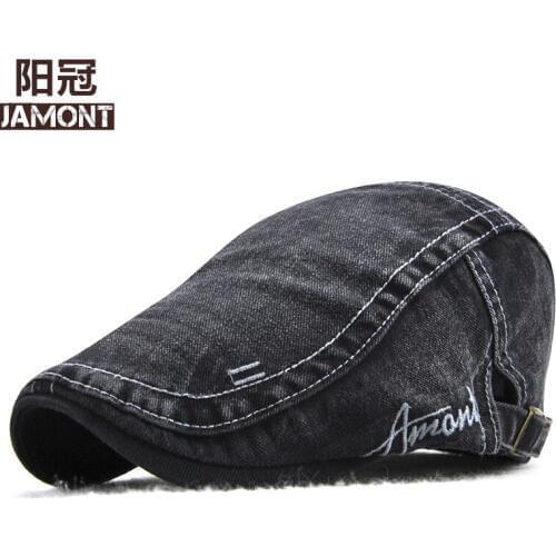 JAMONT Denim Beret Cap Jean Beret Hats Casual Washed Peaked Caps Men Women OutDoors Bone Brim Beray Hat Sun Hats Flat Berets Cap