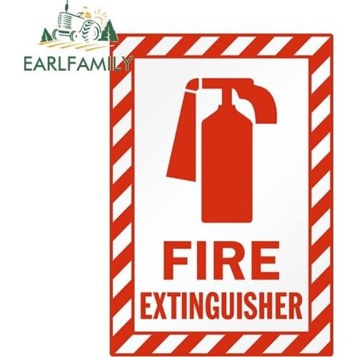 EARLFAMILY 13cm x 9.1cm for Fire Extinguisher On Board Funny Car Stickers Vinyl Car Wrap Decal Trunk Motorcycle Anime Decor