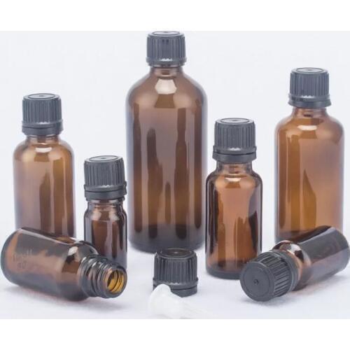 2pcs 5-100ml Mini Amber Glass Essential Oil Bottle With Black Cap Brown Glass Bottle Sample Test Refillable Bottles Glass Jars