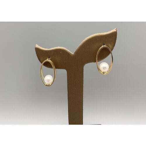 FoLisaUnique Gold Filled Oval Loop 8mm Shell Pearl Earring For Women Gift Classic Stud Earring