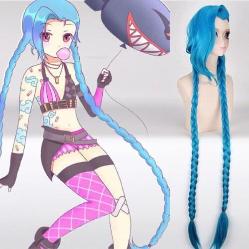 Jinx Cosplay Wig The Loose Cannon Blue Double Braids Halloween Costumes Hair Long Ponytail Wigs Role Play Accessories