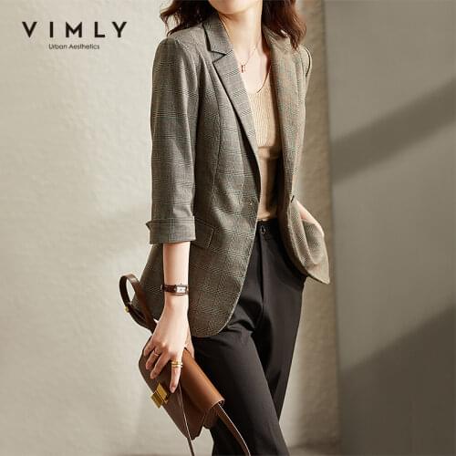 VIMLY Plaid Suit Jacket for Women Autumn 2021 New Casual Office Lady Business Capable Blazer Female Fashion Coats F8779