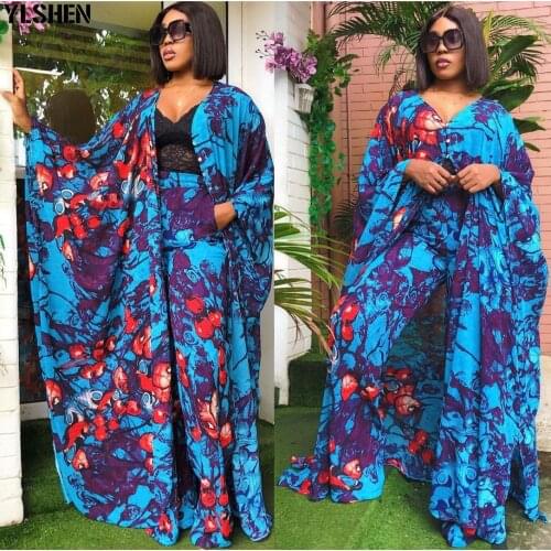 Two Piece Set African Clothes Party Dresses for Women 2021 Summer Dashiki Fashion Long Dress Sets Pants Suits Outfits Plus Size