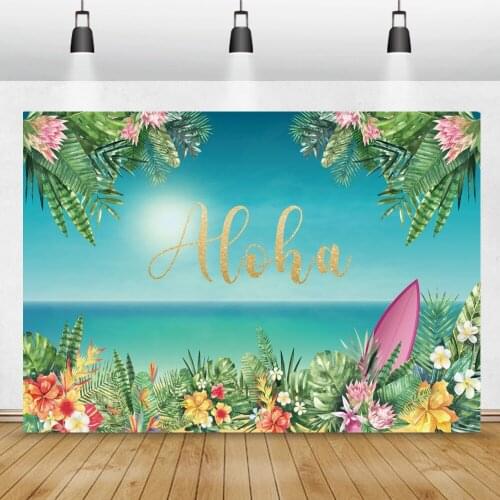 Laeacco Summer Hawaii Beach Flowers Jungle Party Photography Background Sea Sunshine Customized Portrait Shoot Photo Backdrop