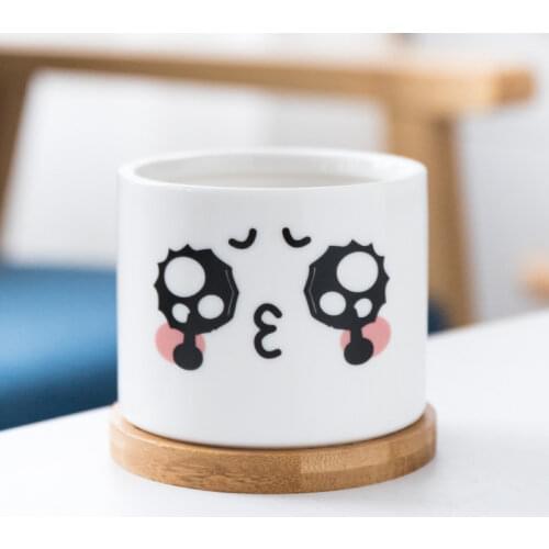 Cute Fleshy Ceramic Flowerpot Characters Facial Animal Expression Cartoon Smiling Face Puppy Decal Creative Mini Office Decor
