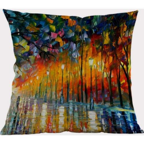 Fashion simple oil painting style decorative linen cushion sofa car autumn golden maple tree throw pillow 45x45 home decor