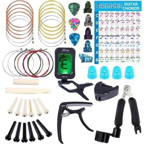 New Guitar Tool Changing Kit Strings Picks Capo Pick Holder Tuner Bridge Pins Thumb Finger Picks Accessories Kit Storage Bag