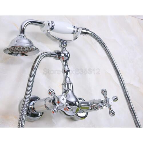 Polished Chrome bathroom bathtub mixer tap faucet with telephone hand shower set Bath & Shower Faucets tna189