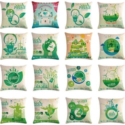 Reative Save The World Ecology Fcology Cushion Cover Sofa Bed Car Decor Printed Green Ecology Pillowcase