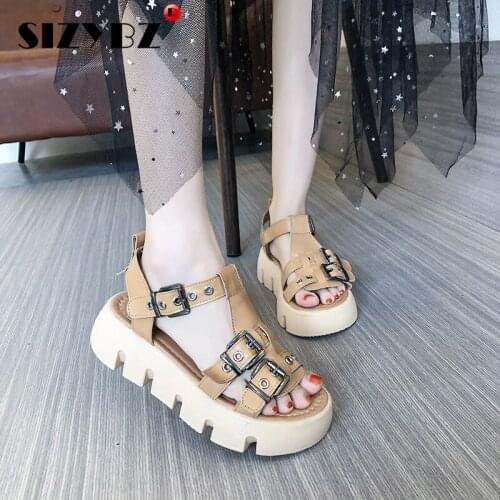 Thick-soled Sandals Womens New Summer Platform Sandals Trendy Wear Wild Buckle Belt Explosive Metal Decoration Roman Shoes