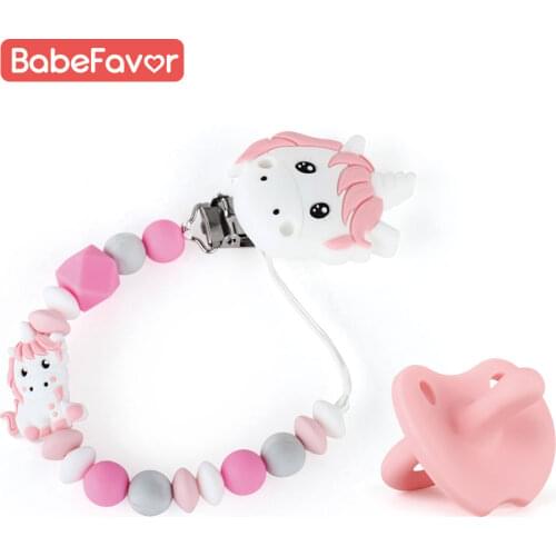 Unicorn Silicone Pacifier Clips Nipple Holder Soother Chain Baby Teething Dummy Clip Soft Silicone Cute Appease Pacifier Chain