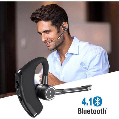 V4.1 Bluetooth Headphone Wireless Headset Stereo Noise Cancelling Earbud w/ Mic Black for Cell Phone, Skype, Truck Driver, Call