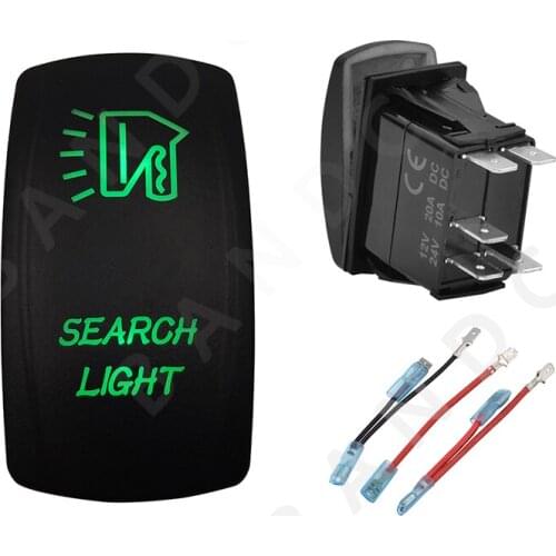 SEARCH LIGHT 5P ON-OFF SPST Green LED Light Laser-Etched Rocker Switch for Car Boat Marine Yacht ARB RV Bus Truck，Jumper Wires