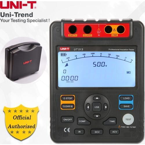 UNI-T UT513 Insulation Resistance Tester; 5000V Megohmmeter, Data Storage/Analog Bar Graph/DAR/USB Data Transfer/LCD Backlight