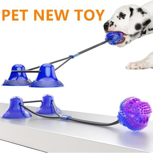 Upgraded Dog Molar Bite Toy Multifunction Pet Chew Toys Double Suction Cup Dog Pull Ball for Dogs Cleaning Tooth Food Dispenser