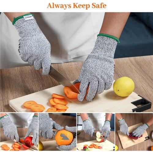 Luxbird Home Anti-cut Food-Grade Gloves with Anti-Slip Silicone PE&Nylon Made Safety Gloves for Kitchen Gardening Wood Carving