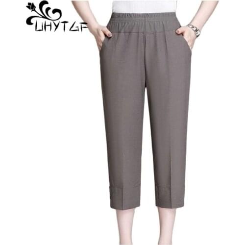 UHYTGF Women Summer Pants Genuine Ice Silk Elastic High Waist Thin Trousers Female Koreann Loose Plus Size Pants Pantalones 1475