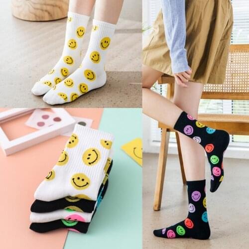 Womens solid color cotton socks, solid color socks, Harajuku, Japan, combed cotton, fashionable smiley socks