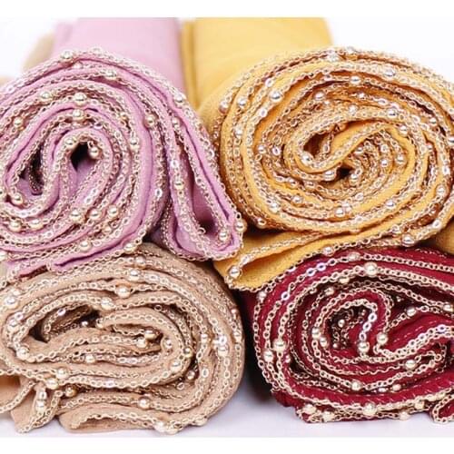 Plain Bubble Chiffon Scarf Female Malay Indonesia Jewelry Claw Chain Bead Scarf Cover Turban Cover Turban