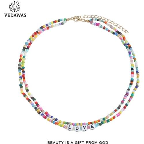 Vedawas Ethnic Fashion Letter Beaded Necklace for Women Boho Acrylic Layer Collar Choker Necklace Holiday Jewelry Mom Bijou Ins