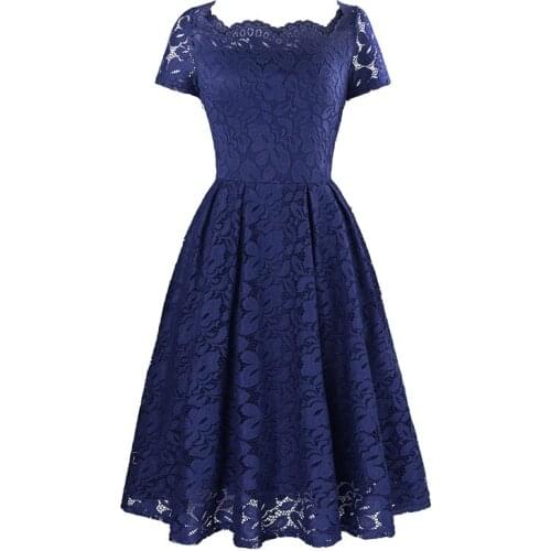 Sexy Lace Mesh Dress Blue Maxi Dress Women Short Sleeve O-Neck Party Dresses Elegant Retro Summer Pleated Cocktail Dresses