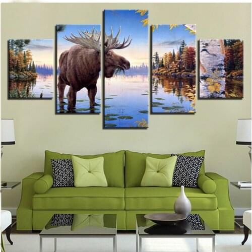 Animal full Square Round Diamond Painting 5 Pieces elk lake Cross-Stitch mosaic rhinestone Embroidery Diamond Mazayka scenery 3d