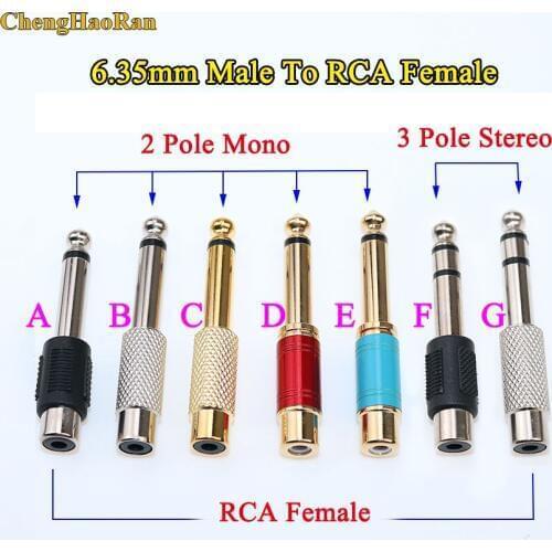 ChengHaoRan 6.35mm 1/4" Male Mono Stereo jack To RCA Female socket Audio Connector for TS Audio Converter Plug 6.5mm to RCA Jack