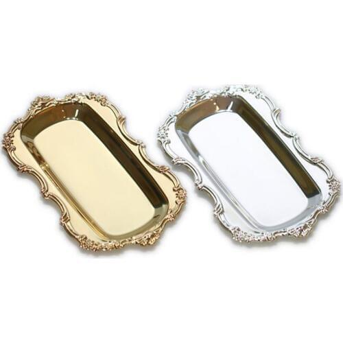 2 Colors Multifunctional Cake Snack Tray Plate Towel Drinks Serving Dishes, Gold/Silver Available