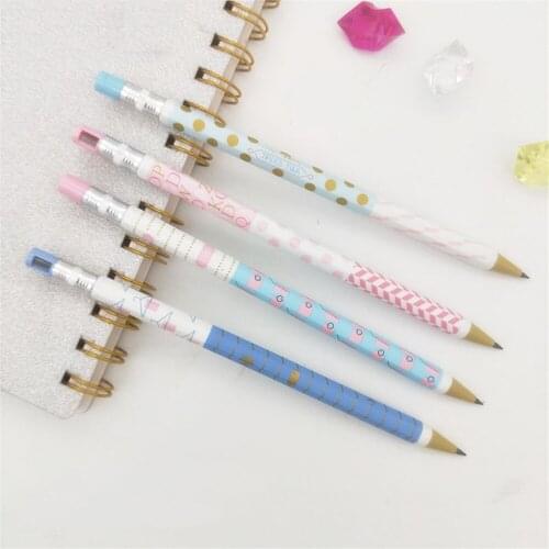 4pcs Cute Colorful Dots Wave Striped Mechanical Pencils Automatic Pencils Kawaii Stationery School Office Writing Supplies