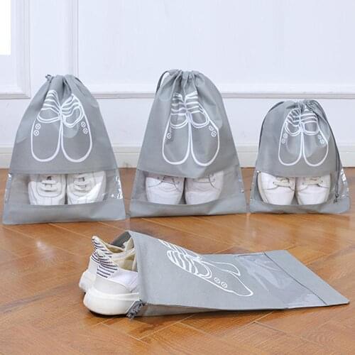 5pcs/lot Shoes Storage Bags Non-woven Travel Portable Bag Waterproof Dust-proof Drawstring Bags Transparent Closet Organizer