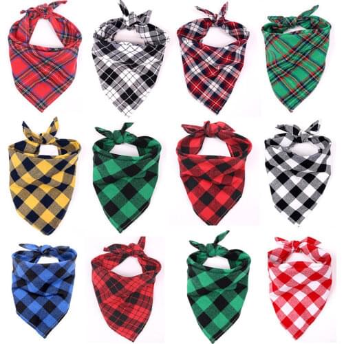 50PC/Lot Large Size Pet Dog Bandana Plaid Cotton Dog Scarf Washable Warm Dog Bibs Pet Dog Grooming Accessories