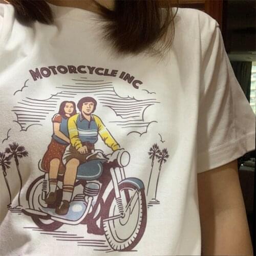 American Vintage Motorcycle Printed Unisex Men Women Cotton Shirts Plus Size Summer Casual Tops Aesthetic 80s Graphic Tees