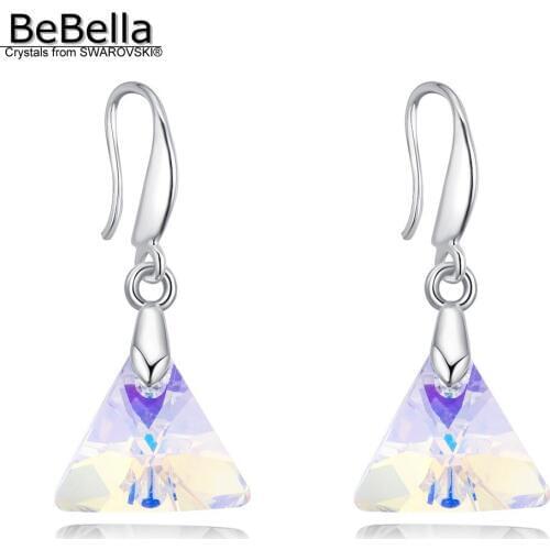 BeBella crystal triangle pendant dangler earrings made with Crystals from Swarovski women bride wedding jewelry