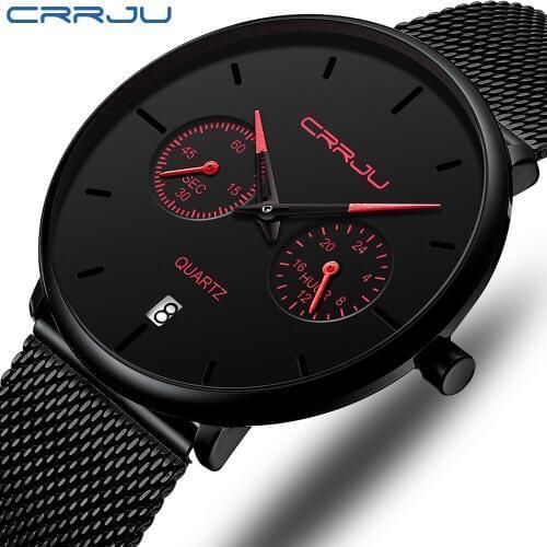 New Blue Quartz Clock CRRJU Mens Watches Top Brand Luxury Watch For Men Simple All Steel Waterproof Wrist Watch Reloj Hombre