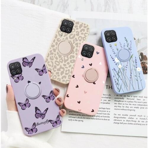 For Samsung Galaxy M12 F12 4G Case Magnetic Ring Holder Cover For Samsung M F 12 GalaxyM12 GalaxyF12 Flowers TPU Bumper Shell