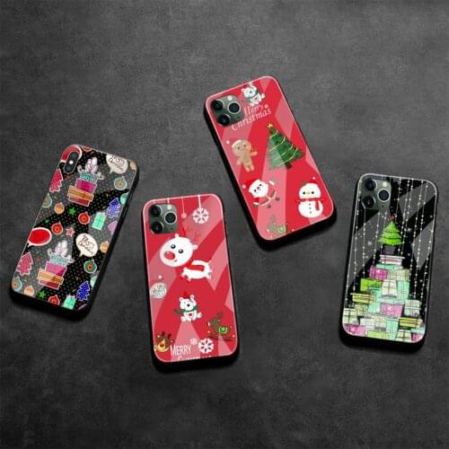 Merry Christmas Phone Case Tempered Glass For iPhone 12 pro max mini 11 Pro XR XS MAX 8 X 7 6S 6 Plus SE 2020 case
