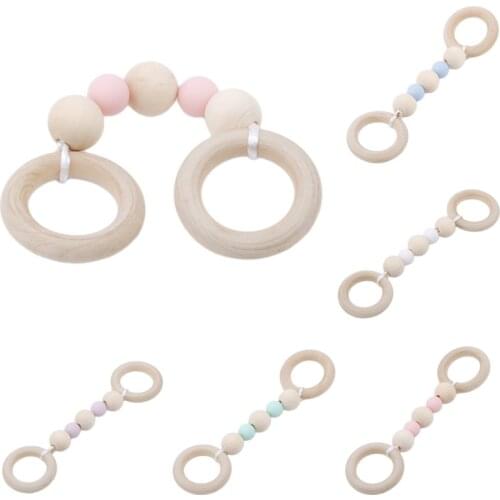 Baby Silicone Teether Wooden Pacifier Clips Beads Chain Non-toxic Infant Soother Nipple Strap Baby Teether