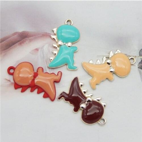 Julie Wang 4PCS Enamel Cartoon Dinosaur Charms Alloy Gold Tone Animal Mixed Colors Pendant Bracelet Jewelry Making Accessory