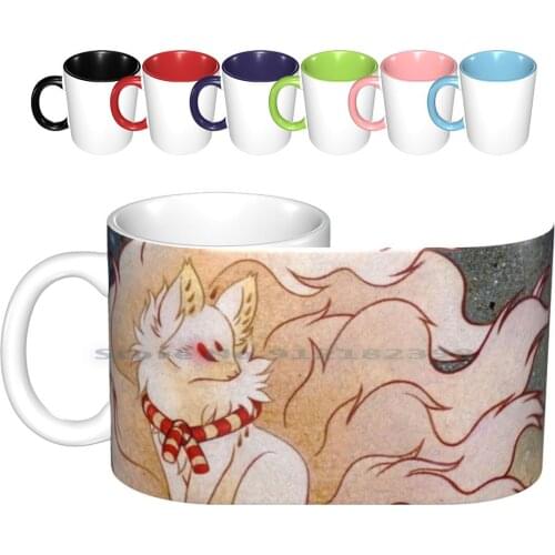 The Celestial Spirit-Kitsune Yokai Teakitsune Ceramic Mugs Coffee Cups Milk Tea Mug Fox Kitsune Yokai Animal Spirit Ghost